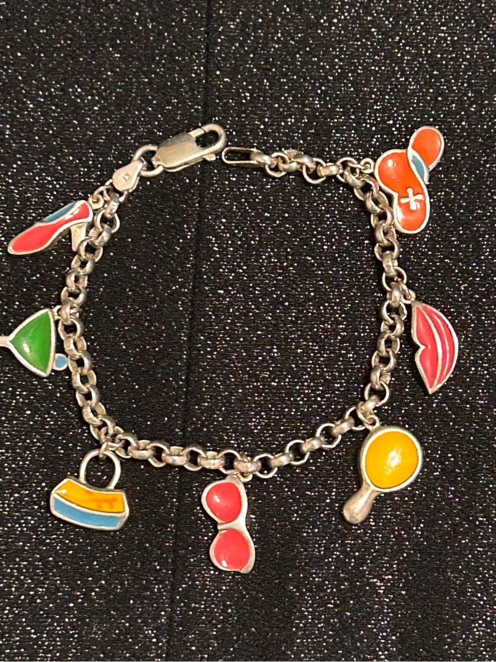 Vintage Signed Nicole Miller Summer Theme Sterling Silver Enamel Charm Bracelet